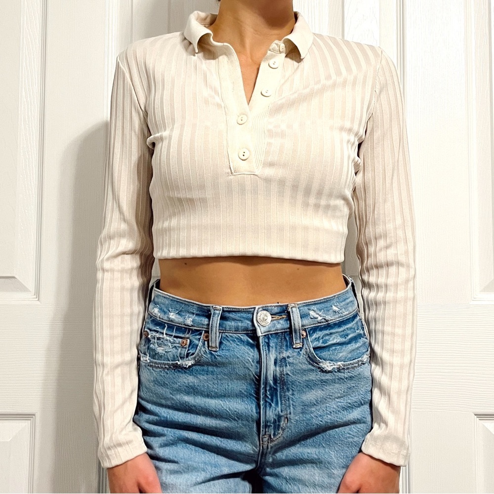 Mango By ASOS Tan Button Down Long Sleeve